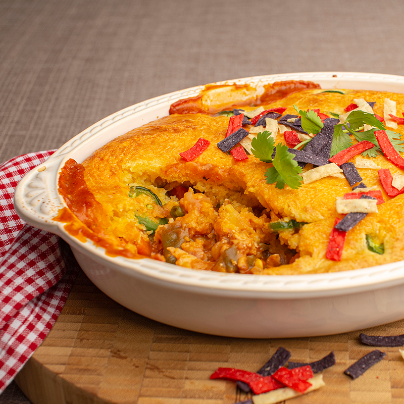 Chicken Pot Pie with Cheesy Cornbread Topping